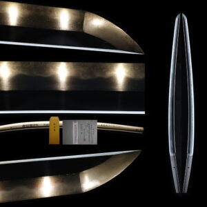 委託販売(返品不可商品)踏ん張る太刀姿 鞘書き 伊逹家伝来 無銘(伝備前国包平) 宮城県登録 刃渡り74.5cm 反り2.2cm