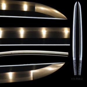 切先伸び心、淡く映りたち、物打ち柾ががる大磨り上げ無銘古刀　鑑定に期待　白鞘入り　刃渡り５１.０ｃｍ　反り０.６ｃｍ